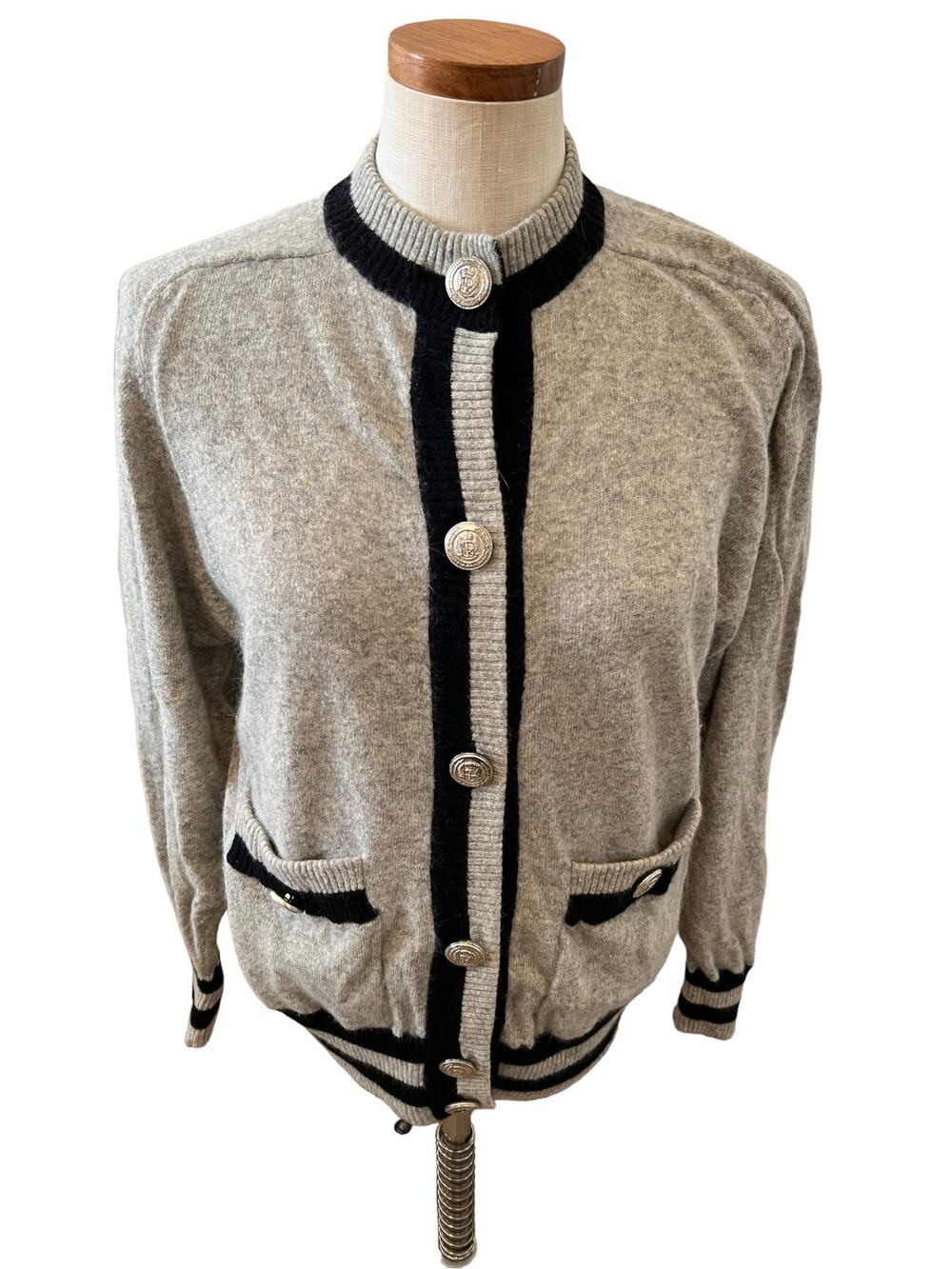 Vintage Liz Claiborne Lambswool Collegiate Cardigan Sweater Gray S